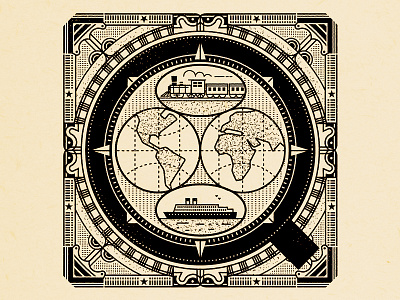 Travel boat border compass decorative map ship texture train travel vintage