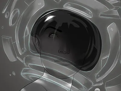 Flare astronaut girl helmet portrait reflection