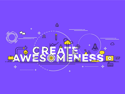 create awesomeness awesomeness flat color icons lines typography