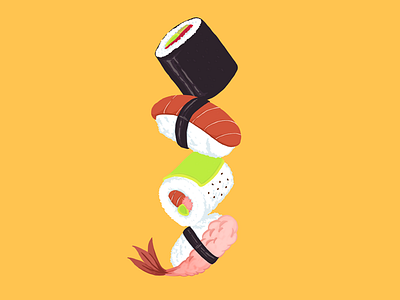 Sushi fish from scratch illustration illustrator krab nigiri rice salmon seaweed shrimp sushi wasabi