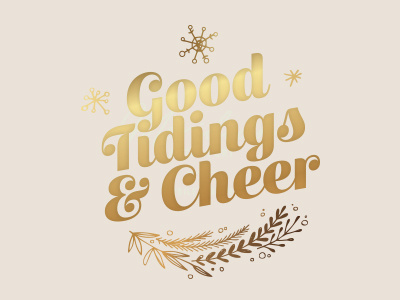 Good Tidings & Cheer ampersand card christmas foil gold holiday ligature pink rose script snowflakes