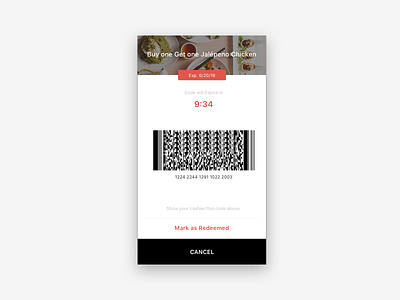 Redeem Coupon Code alert app coupon coupon code modal restaurant ui ux