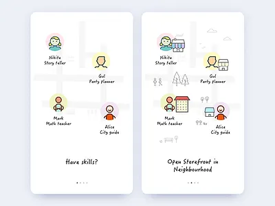 Onboarding android app illustration intro ios mobile neighbourhood signup skills storefront ui walkthrough