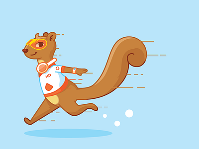 Mo blue character cute design happy orange squirrel work