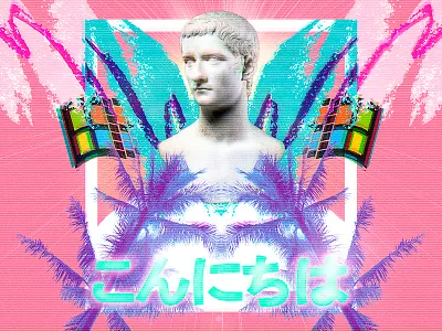 Kon'nichiwa color greek illustration roman sculpture seapunk separation typography vaporwave windows