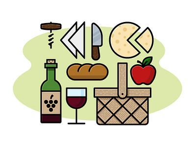 Picnic basket bread cheese picnic wine