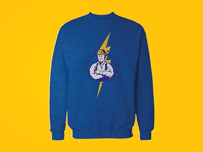 Sidney Electric Logo blue bolt electrician logo mascot mockup retro sidney electric strength sweatshirt two color yellow