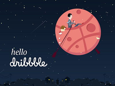 Hello dribbble character dribble hello house night stars village