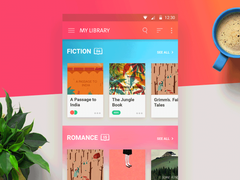 Reader App :: Sorting Books android books concept ebook interactive interface library mobile reader app sorting tags ui