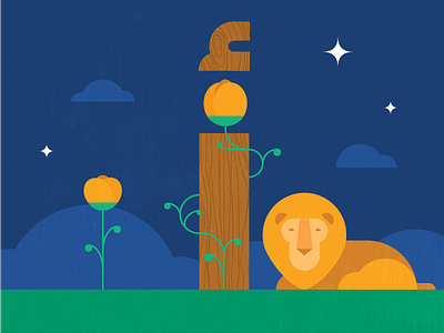 Aleph - Arabic Type Challenge aleph blue flower green illustration lion night stars typo vector wooden