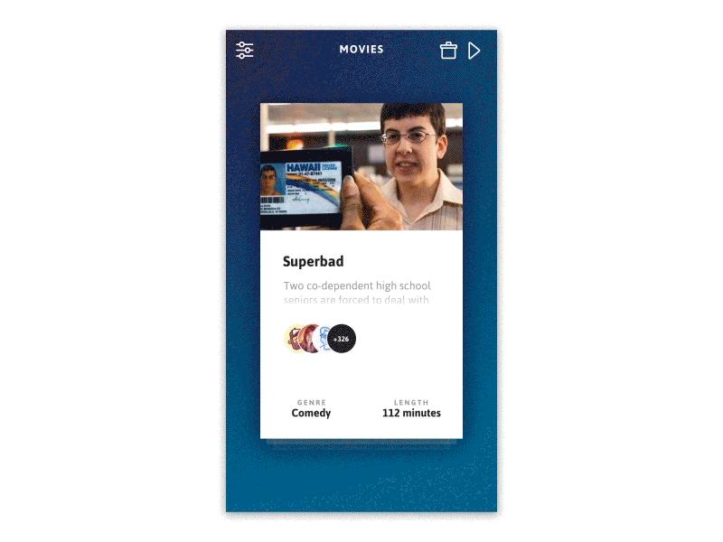 Movie Swiper Interactions animations app card clean interactions micro movie swipe tinder