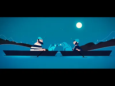 The Lake cat character design collaboration dog illustration love lover moonlight motion project short animation styleframe