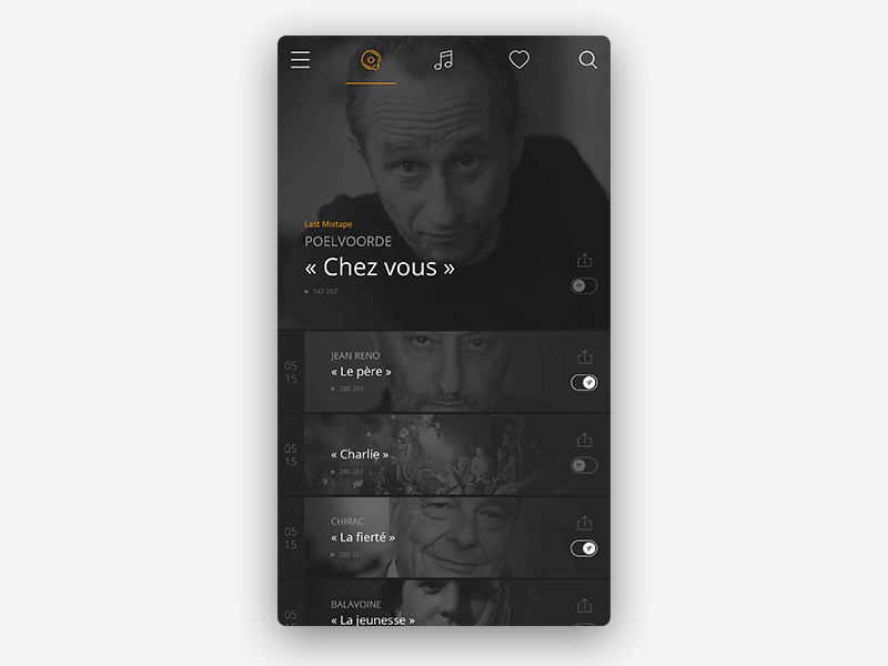 Bon Entendeur app animations animation app iphone mixtape music paris player song timeline tracklist ui ux