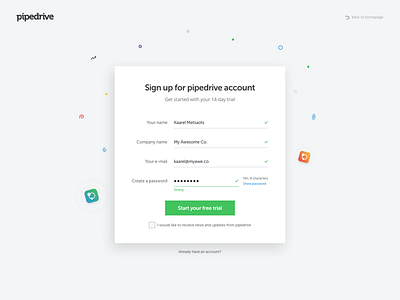 Sign Up from back checkmark form hide input password show sign up