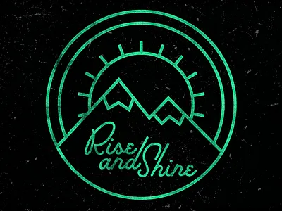Rise and Shine badge icon line logo mountains rise shine sun texture