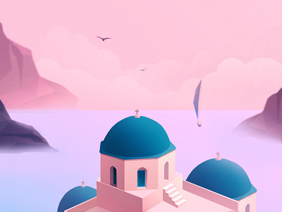 Santorini clean design fantasy minimalist mist modern morning ui ux vector