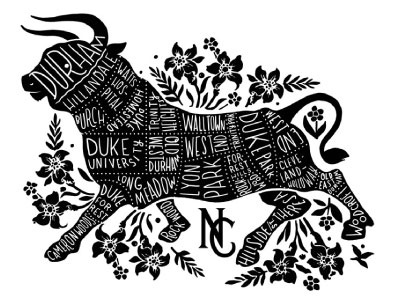 Durham Bull Cuts black and white buffalo bull durham floral neighborhoods north carolina retro vintage