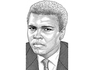 The Greatest hedcut muhammad ali pen ink portrait stipple
