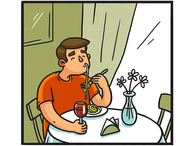Tasty dinner comics dinner illustration man person photoshop restaurant spaghetti table vine