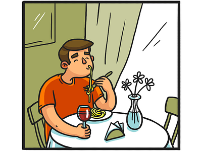 Tasty dinner comics dinner illustration man person photoshop restaurant spaghetti table vine