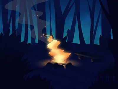 'The Campfire' colorful fire flat forest gradiant illustration illustrator landscape light photoshop scene vector