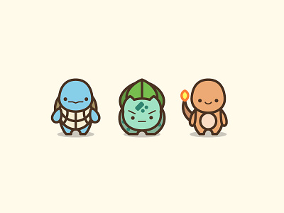 Pokemon Starters Illustration bulbasaur charmander cute icons illustration kawaii pokemon squirtle starter pokemon video games