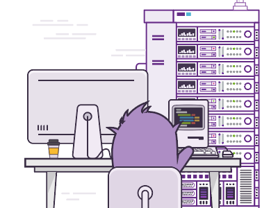 Backend development apple backend coding coffee developer drawing illustration monster purple servers services web