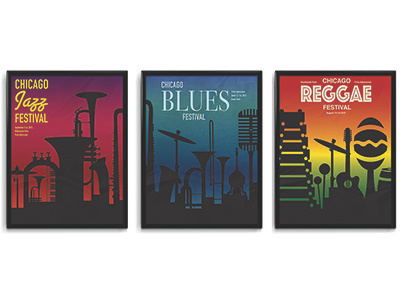 Chicago Music Festivals blues chicago illustrations jazz music festivals poster reggae