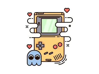 Gameboy clean flat illustration gameboy illustration line line art out line pacman