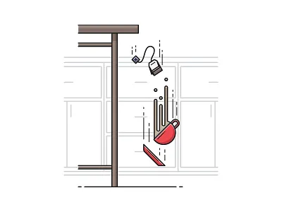 Tea Cup Descent cup descent falling illustration kitchen line work saucer table tea tea bag tea cup
