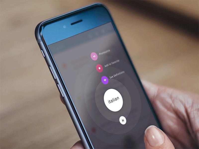 Contextual Menu for quick word lookup animation app dictionary interaction ios iphone mobile motion ui ux vietnam word
