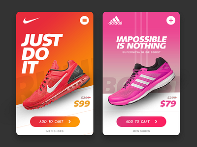 Nike vs Adidas - UI Shoes adidas android apple concept fresh ideas ios nike running shoes ui ux