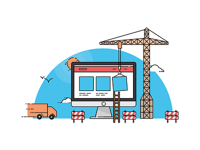 Under Construction clouds construction crane page sun truck under vector web zone