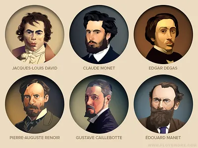 French painters - infographic elements character france illustration impressionism impressionist painting paris portrait