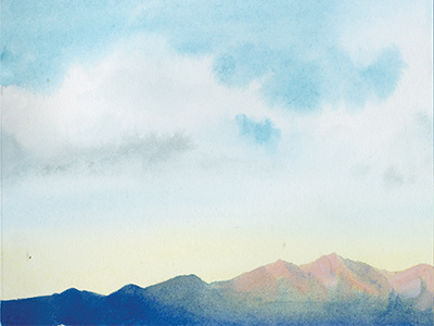 First Light on the Mountain dawn gouache lanscape mountains nature outdoors painted sunrise travel