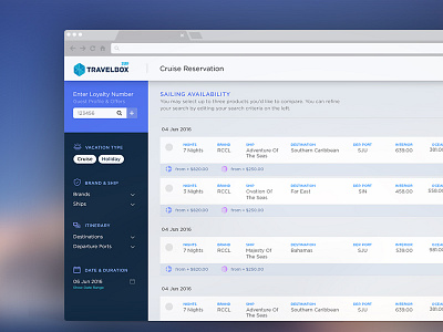 Cruise Result Dashboard back office cruise dashboard list view results