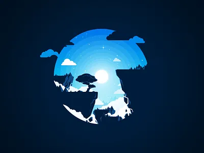 Night landscape circle cloud elipse forest height illustration landscape moon nature negative night proart prokopenko radiance stars tree trend wood