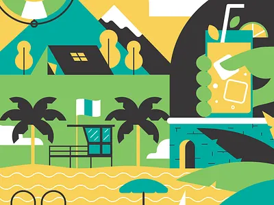 4 of hearts beach card cocktail drink hot illustration mountain palm playing arts sea summer tent