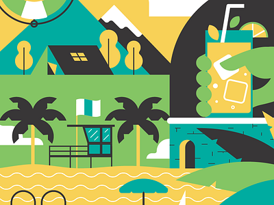 4 of hearts beach card cocktail drink hot illustration mountain palm playing arts sea summer tent