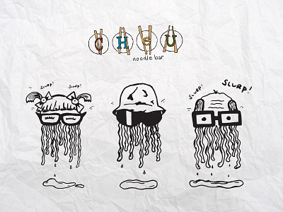Noodle Character Illustrations asian food branding illustration ink menu design noodles philadelphia philly ramen slurp