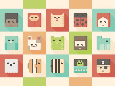 Cubies Cuties animal bee bird bunny cat cube fish iconography icons pirate
