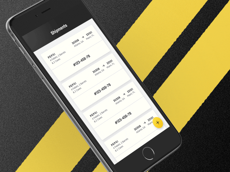 Menu Interaction app card material mobile road shipment ui ux yellow