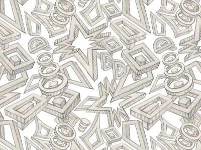 Building Blocks geometric graphite pattern perspective sketchbook surface design