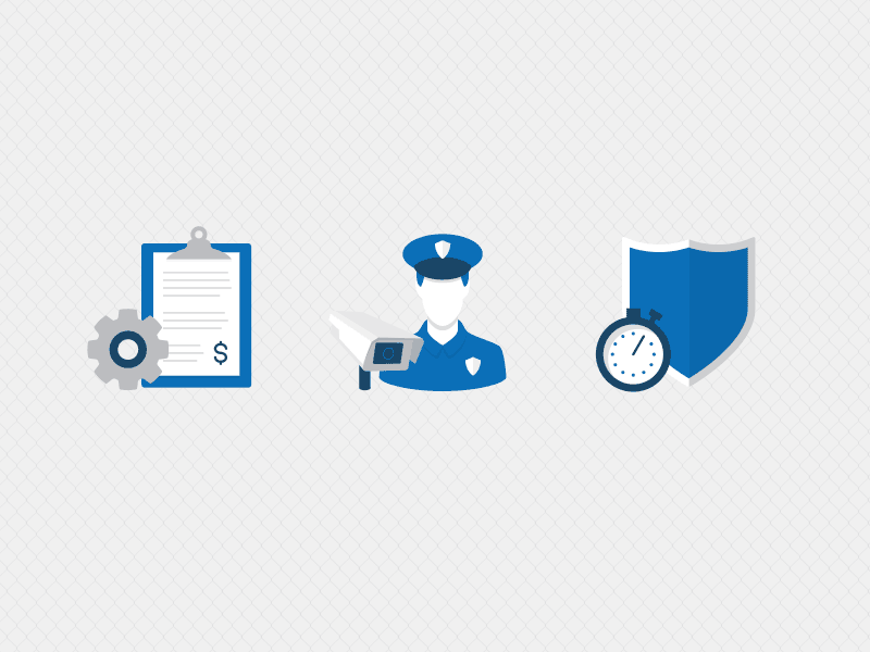 Animated Security Icons badge camera clipboard gear guard monitor officer police quote security shield stopwatch
