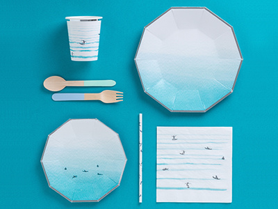 surf tableware illustration ocean partyware surf tableware venice watercolor waves