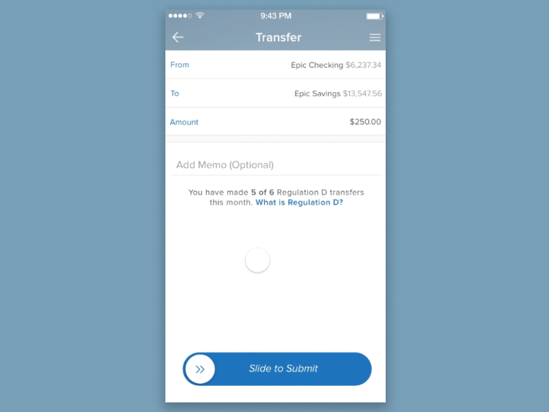 Slide to Transfer animation app bank finance framer interaction money motion