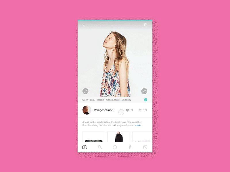 Image Expand And Links Pink android animation app blue clean ecommerce fashion interaction ios minimal motion shopping