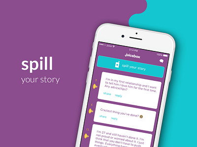 Juicebox Spill [real data!] app experts health mobile purple questions teen ui