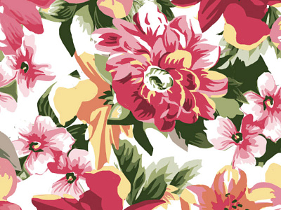 White Floral Yardage floral flower leaf pattern retro screenprint vintage womenswear