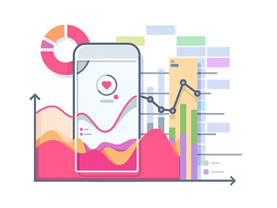 Statistics on smartphone chart diagram flat graph heart illustration kit8 phone smart statistics vector